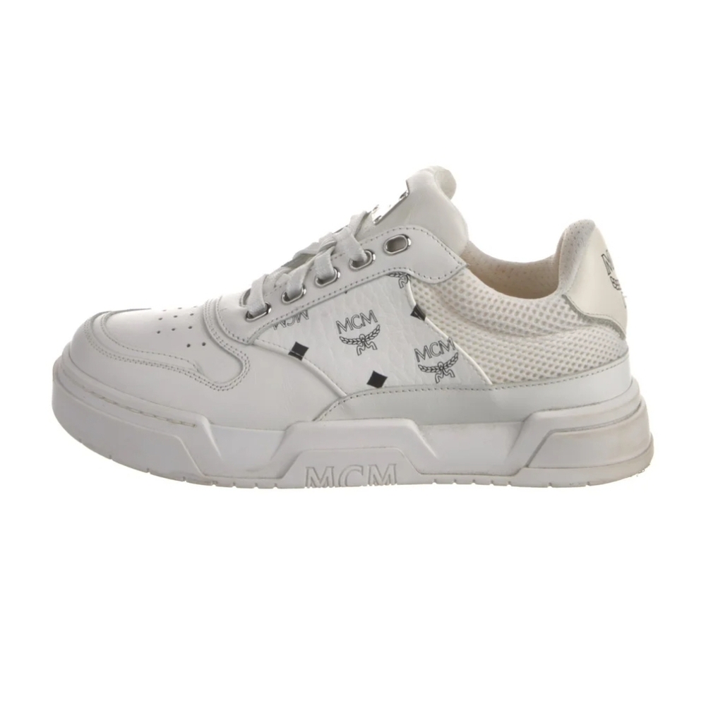 MCM White Logo Low-Top Leather Sneaker